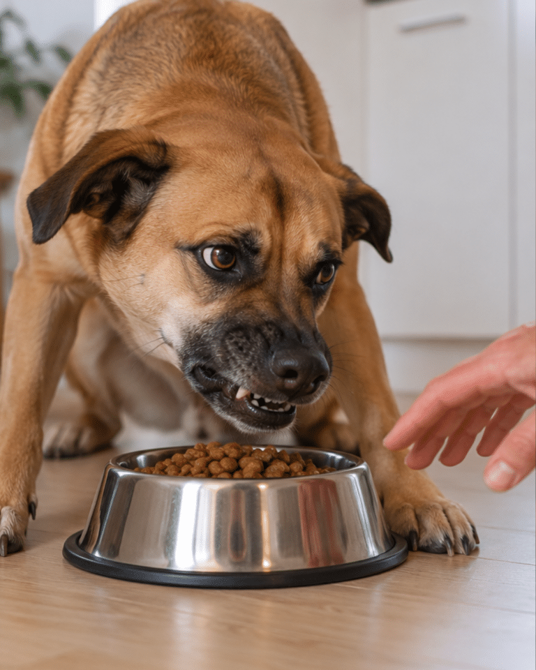 Chien protégeant sa gamelle – protection de ressources chez le chien